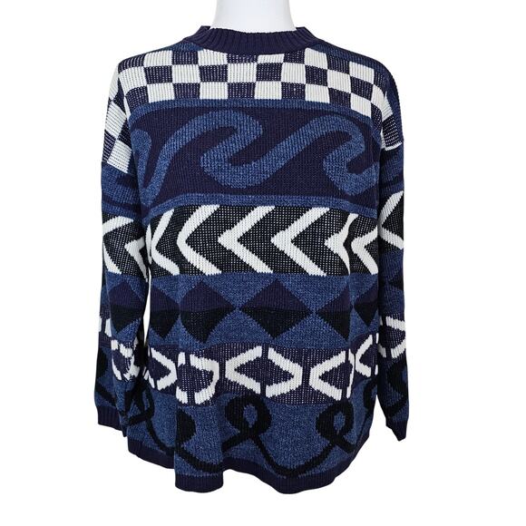 Vintage JJ Browne M/L Unisex Abstract Blue Sweater Knit Pullover 80s 90s Retro - Picture 1 of 10